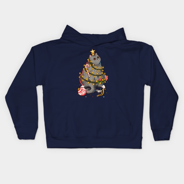 Merry Catmas - Christmas Tree Kids Hoodie by anycolordesigns